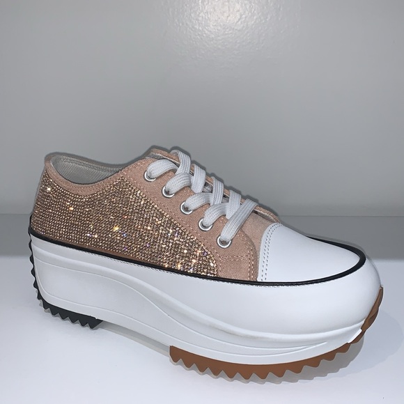 ROSE GOLD RHINESTONE LOW TOP SNEAKERS - Picture 4 of 7